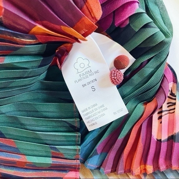 Farm Rio Bird Flowers Pleated Shirt Multicolor - Picture 12 of 13